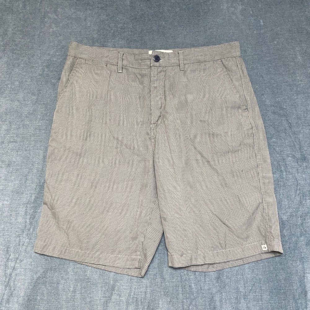 Quiksilver Chino Shorts Mens 37 Gray Glen Check Flat Front Summer Regular Fit